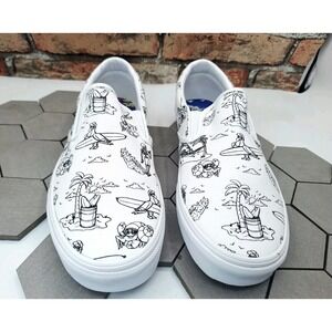 Vans Classic SlipOn Low Tide True White Beach Graphic Skater Surf Shoes Men 10